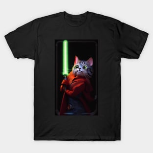 Fun Cat Print ~ AI Art ~ Fantasy Cat ~ Sci-fi Cat ~ Cats with Lightsabers T-Shirt